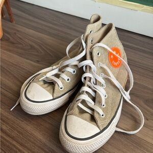 Converse High-Tops in Beige with White Laces